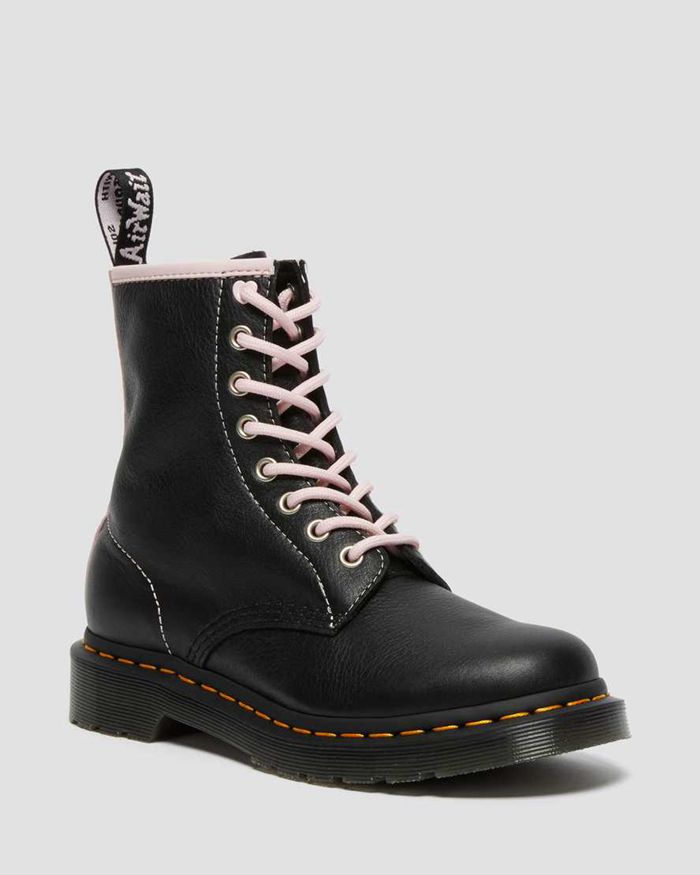 Dr Martens Womens 1460 Contrast Leather Lace Up Ankle Boots Black - 30781KVEM